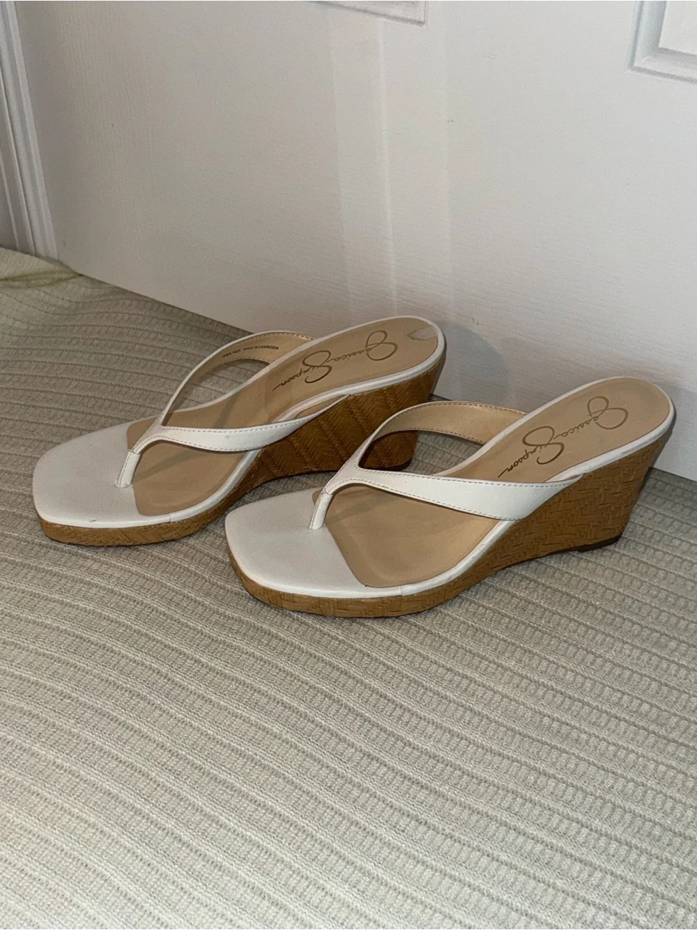 Jessica Simpson White Wedge Thong Sandals